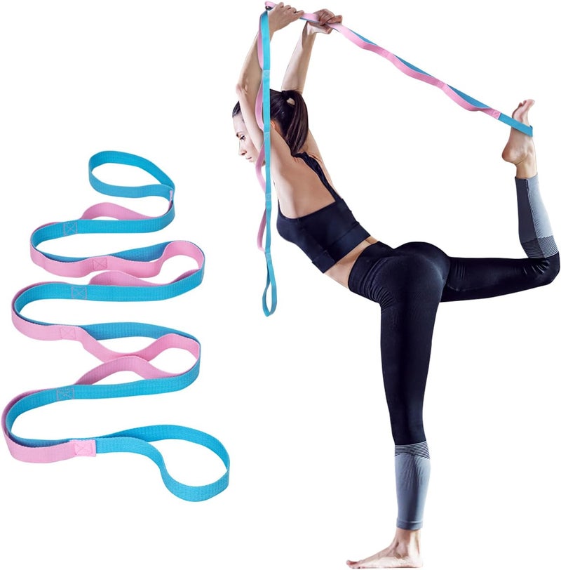 Amrules Yoga Strap for Stretching with 10 Loops Inelastic Soft Polyester Cotton Stretch Out Band for Exercise, Yoga, Pilates and Dance for Men and Women - Image 1